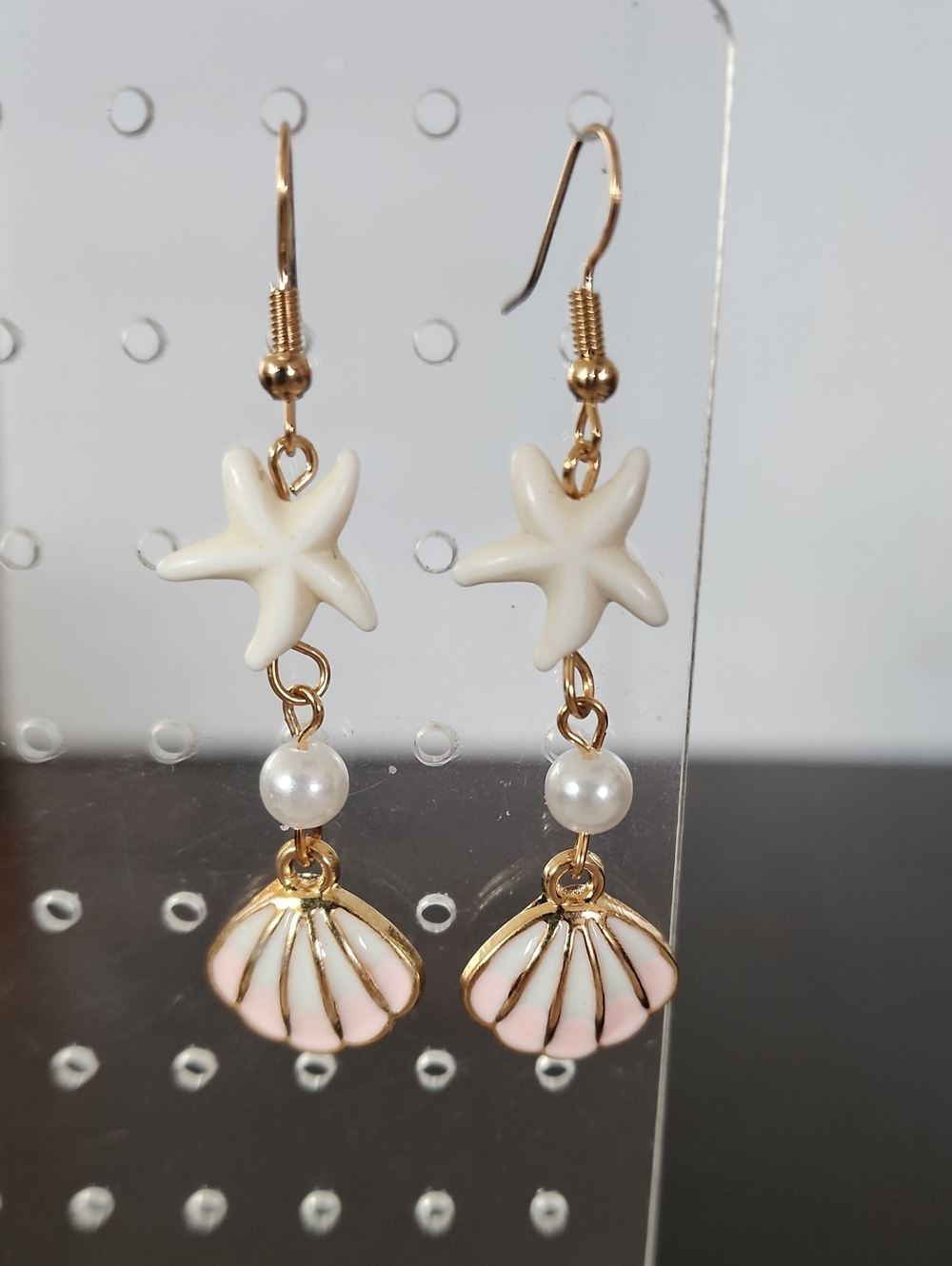 1 Pair Minimalist Starfish, Pearl & Shell Design Earrings, Suitable For Beach